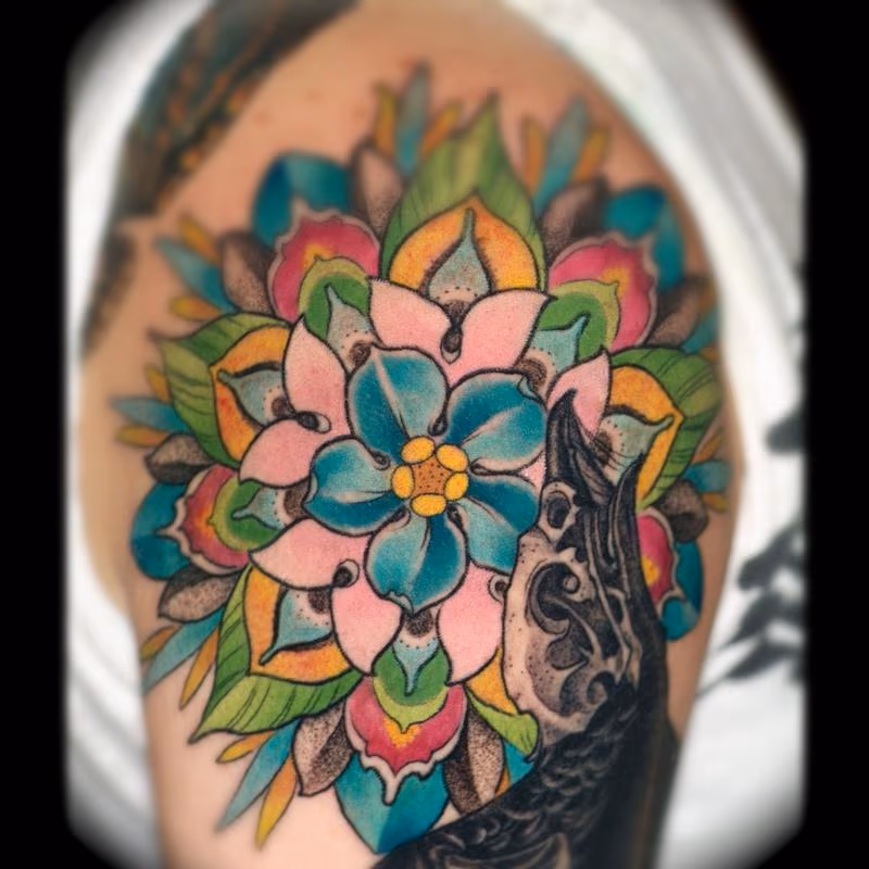 bird skull and flower mandala