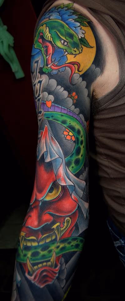 Snake and Hanya Sleeve Tattoo