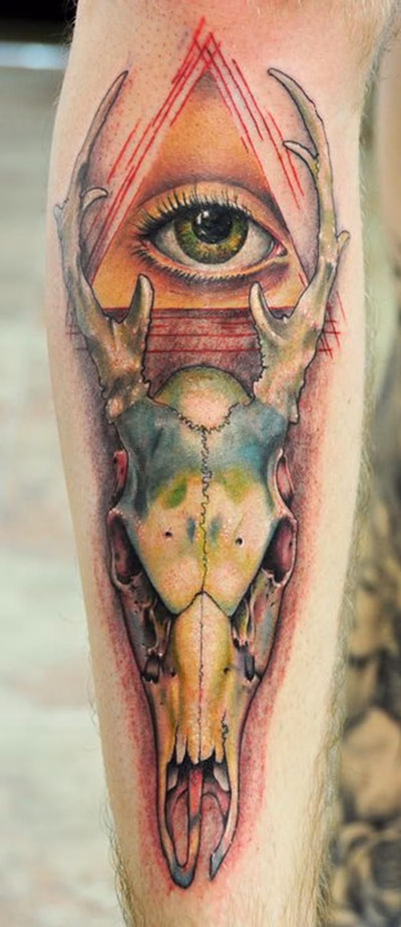Eye and Deer Skull Tattoo