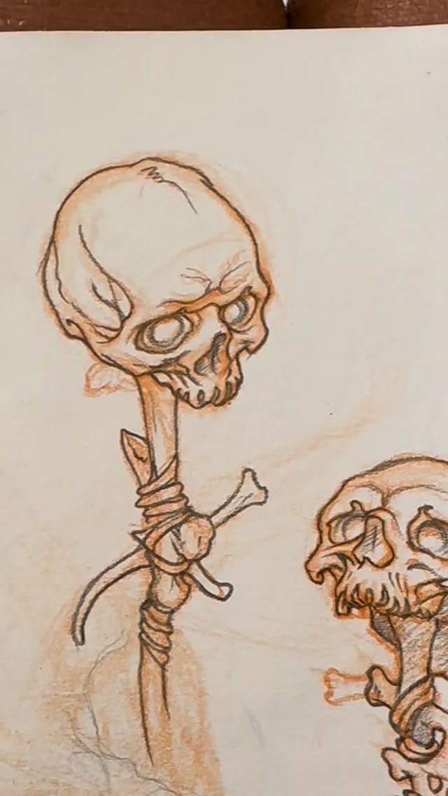 Skeleton anatomy sketch design, brown ink