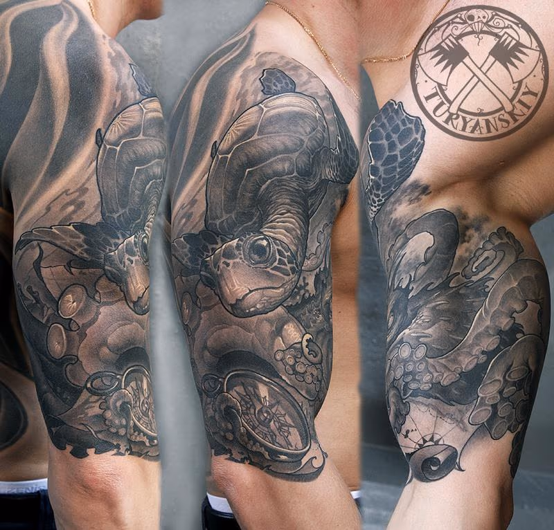 Turtle and Octopus Tattoo