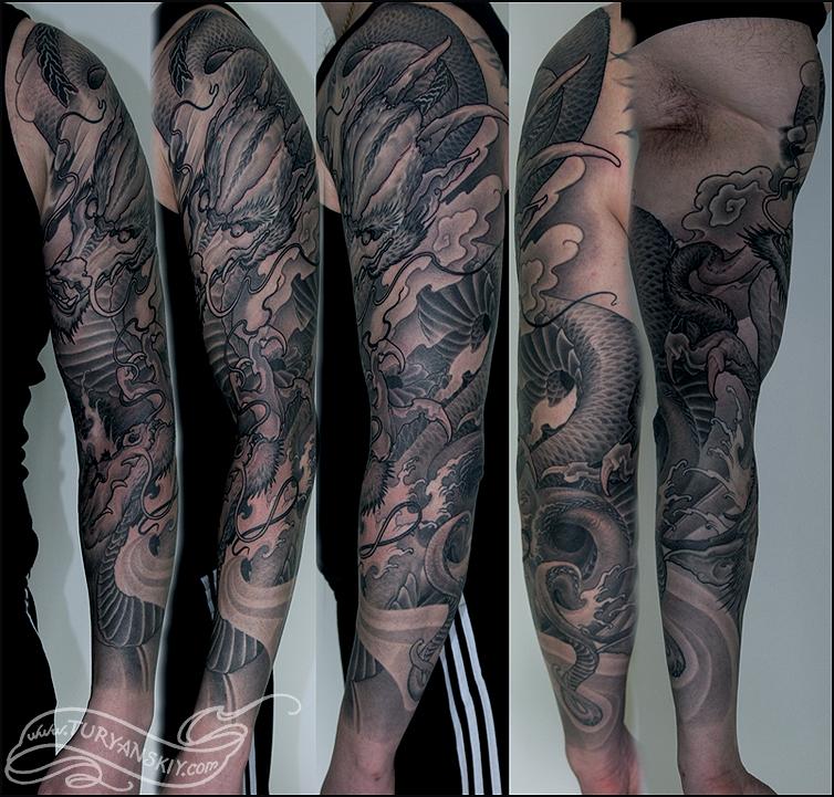 Two oriental dragons sleeve