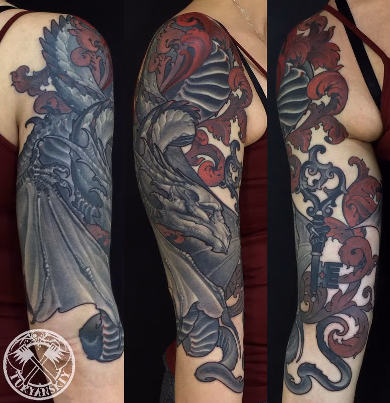 Dragon and Key tattoo