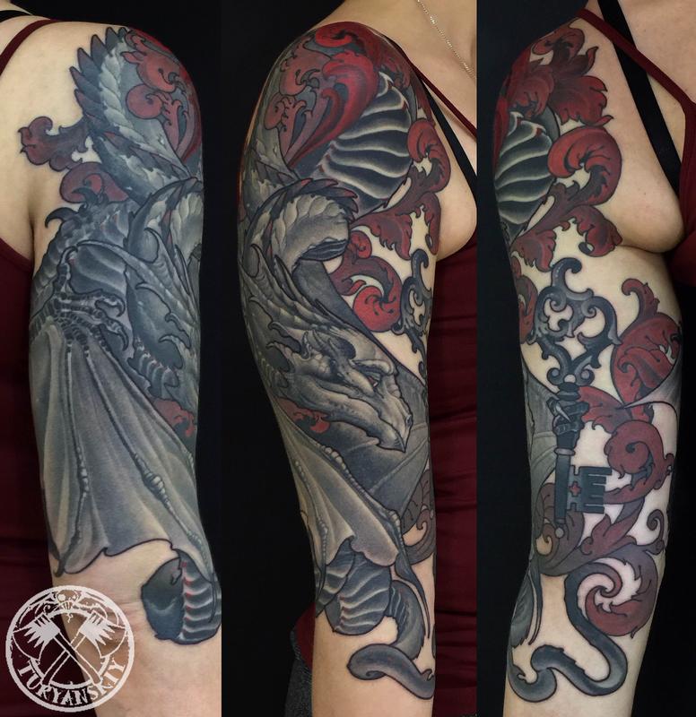 Dragon and Key tattoo