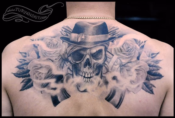 Skull and roses