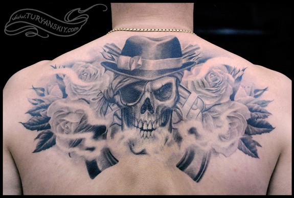 Skull and roses