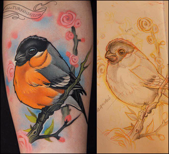 Bullfinch Bird Tattoo