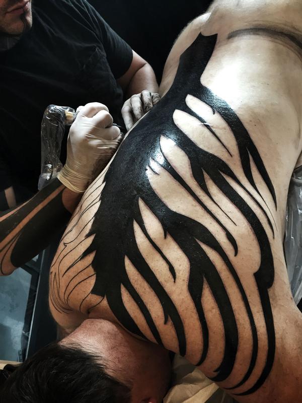 Blackwork Tree Back Tattoo (in-progress)