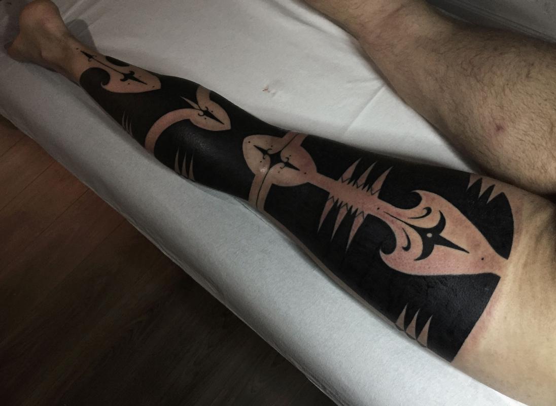 Blackwork Patterned Leg Sleeve Tattoo