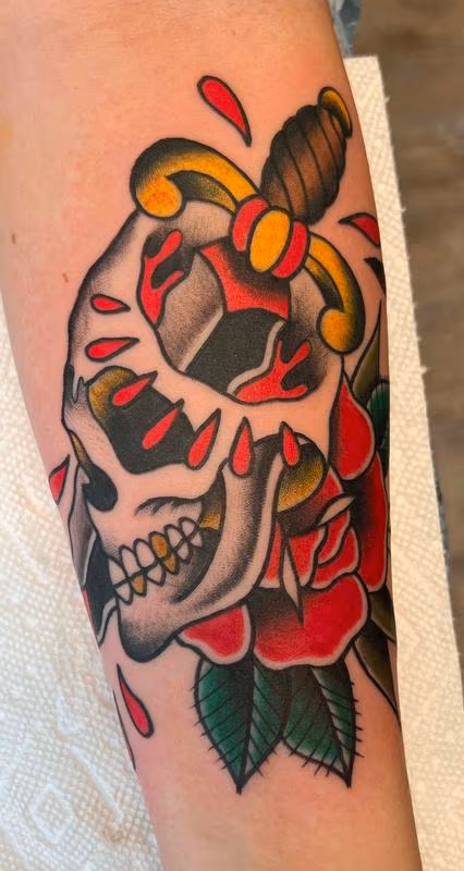 Traditional Skull, Rose, Dagger