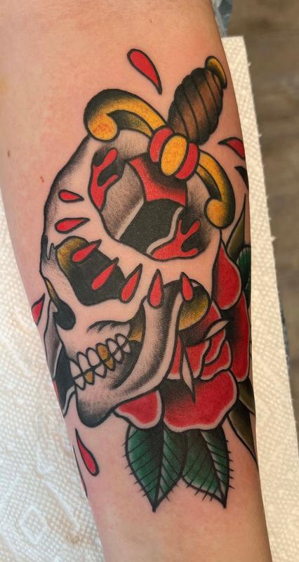 Traditional Skull, Rose, Dagger