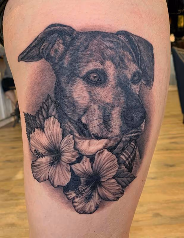 Dog Portrait with Flowers