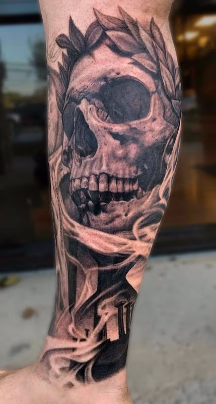 In Progress Skull with Hourglass