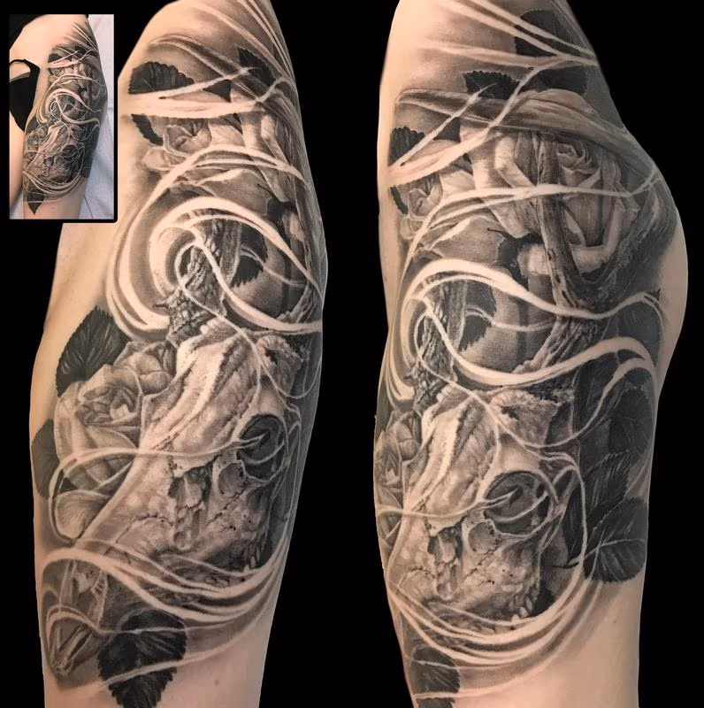 deer skull with roses