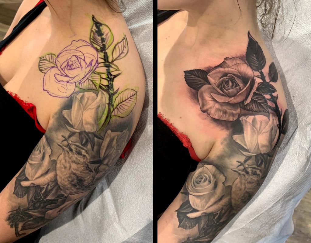 Bird with roses coverup