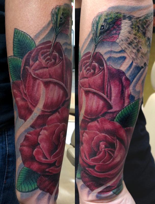 Hummingbird and Roses
