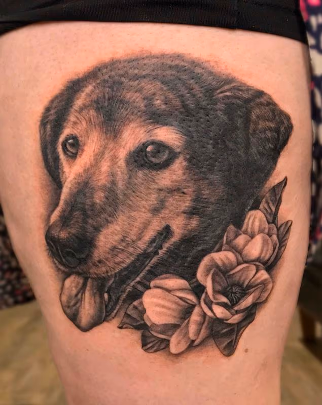 Dog Portrait with Flowers