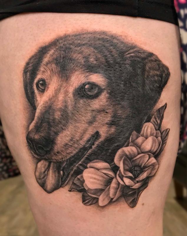 Dog Portrait with Flowers