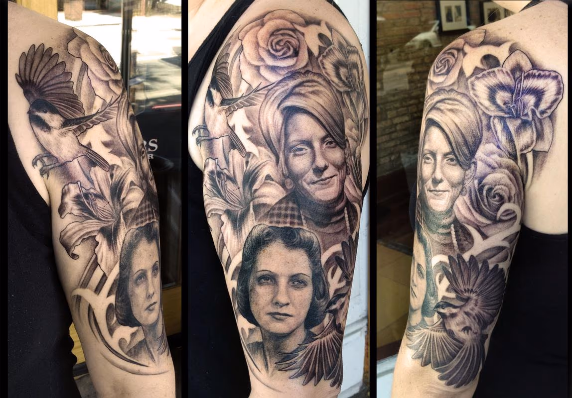 Family portrait tribute tattoo