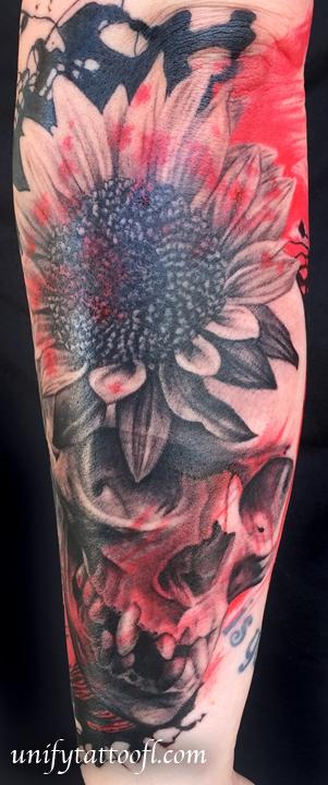Trash Polka Skull & Sunflower