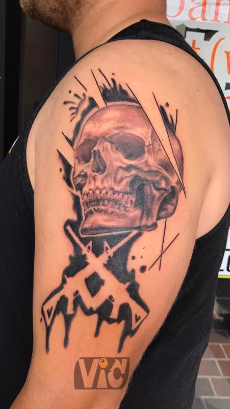 Black and gray skull guns