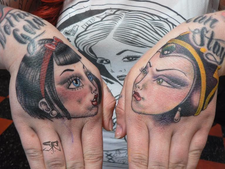 Snow White and Evil Queen Hand Tattoos