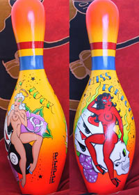 Pepe Pin Up Bowling Pins for sale on Vintage Tattoo Flash!