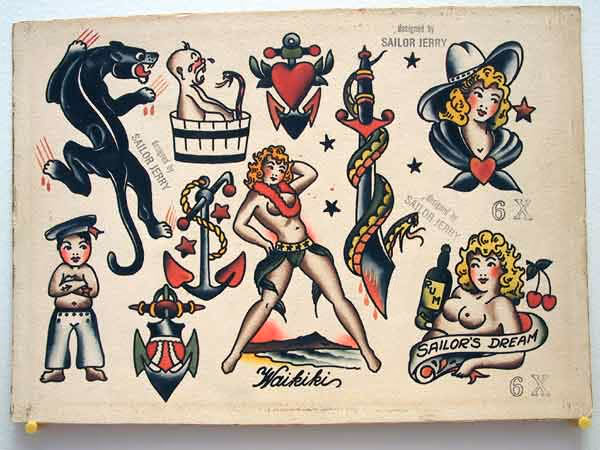 Cowgirl Tattoo Flash Sheet 6x