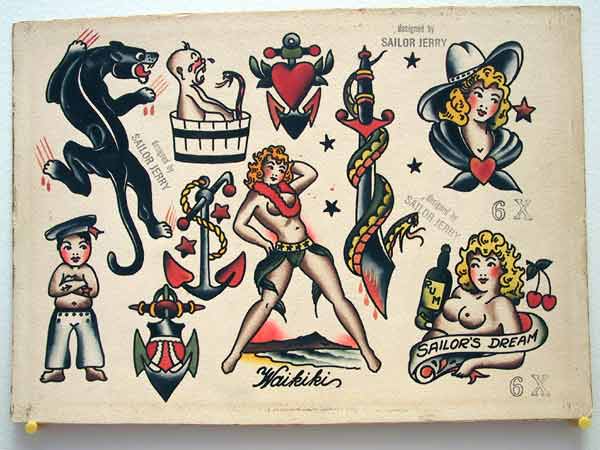Cowgirl Tattoo Flash Sheet 6x