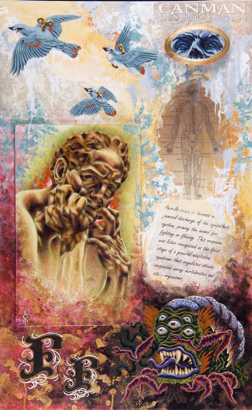 Fight or Flight mixed media on panel 2 ft x 3 ft For sale