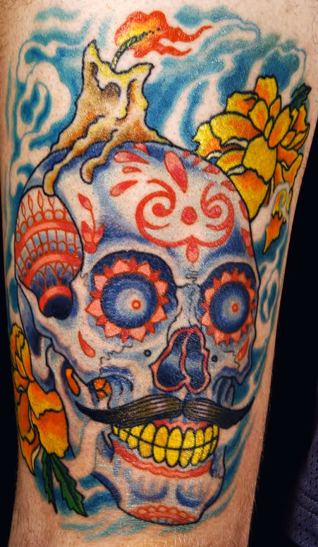sugar skull thigh piece