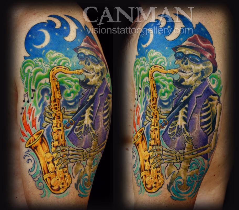 jazz saxophone skeleton