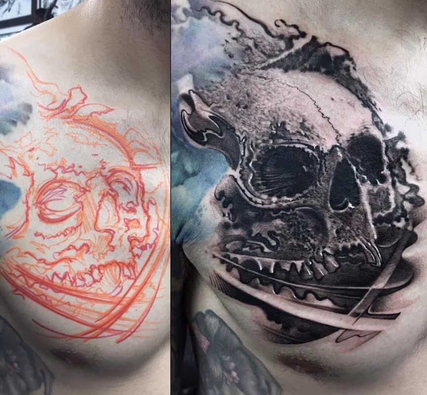Skull Chest Tattoo