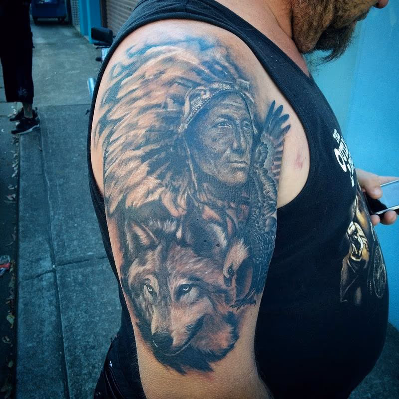 native american themed half sleeve