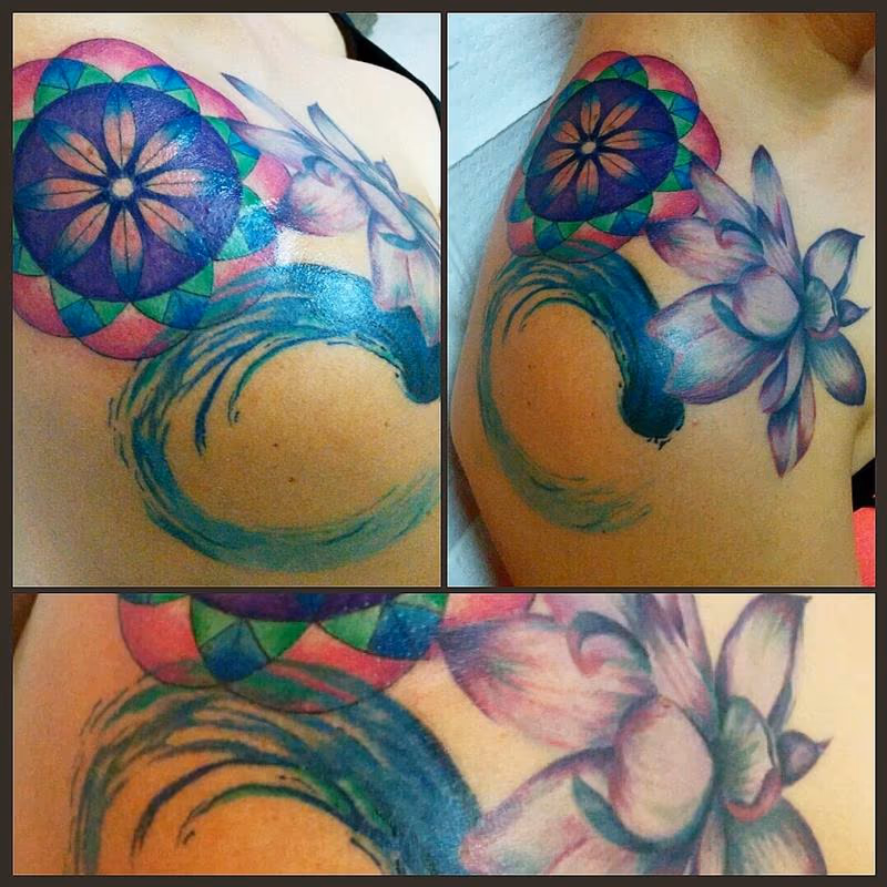 shoulder lotus, enso and geometric flower
