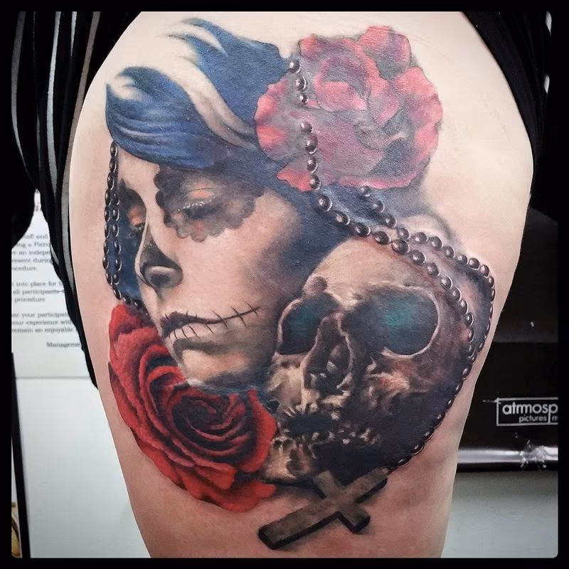 day of the dead and skull thigh