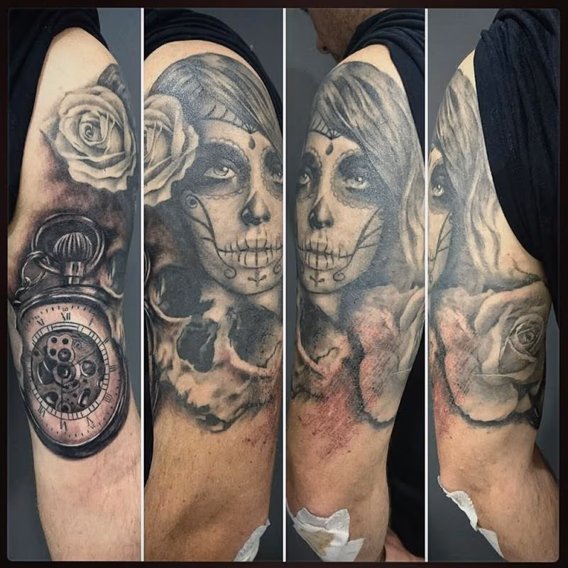 Black and Grey Realism Half Sleeve