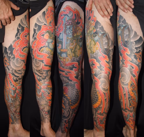 Japanese Dragon Leg Sleeve Tattoo