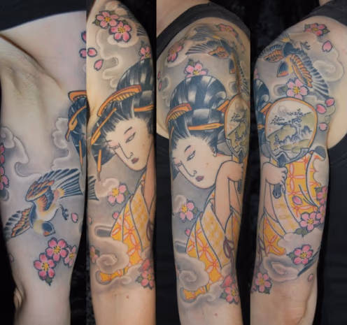 Japanese Swallow and Geisha Tattoo