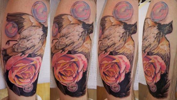 Bird and Rose Tattoo