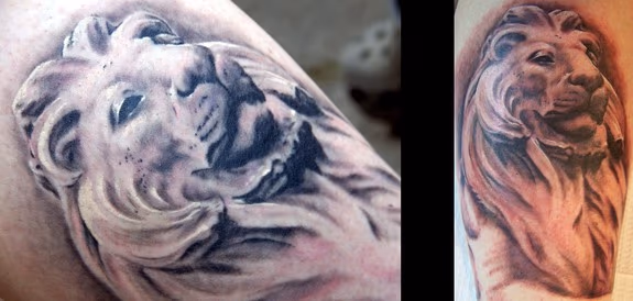 Black and Gray Lion Tattoo