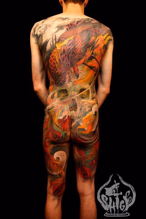 Skull Phoenix Back Tattoo