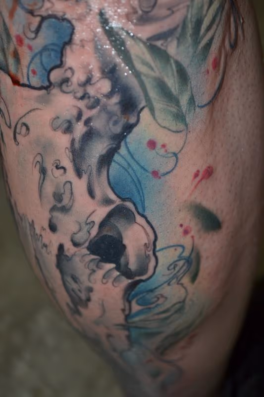 Close up animal skull, art nouveau, neotraditional by Yorick Tattoo